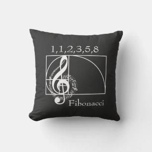 Cojín Decorativo Treble Clef Musical Notes y Fibonacci Spiral