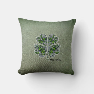 Cojín Decorativo Trébol Shamrock Cuero Verde Día de San Patricio
