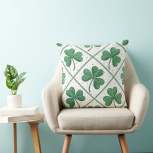 COJÍN DECORATIVO TRÉBOLES CÉLTICOS IRLANDESES VERDES Y BLANCOS