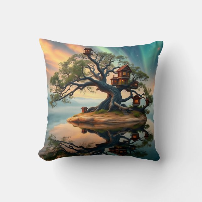 Cojín Decorativo Treehouse para familias y ratón de surf (Anverso)