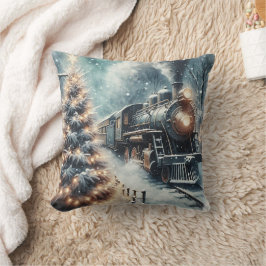 Cojín Decorativo Tren anticuado e invierno vintage
