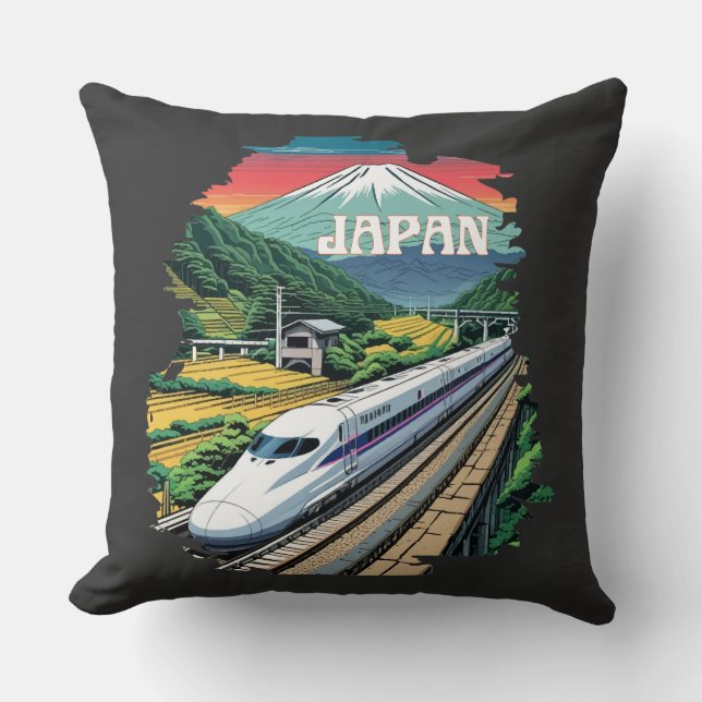Cojín Decorativo Tren de bala japonés y el Monte Fuji (Anverso)