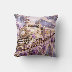 Cojín Decorativo Tren de Fantasía de Máquina de Escribir Perla Lila