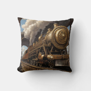 Cojín Decorativo Tren Steampunk y puente victoriano
