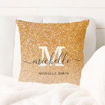 Cojín Decorativo Trendy Chic Girly Script Monogram Name<br><div class="desc">Modern Glam Gold Glitter Script Monogram Name Throw Pillow</div>