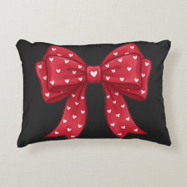 Cojín Decorativo Trendy Coquette Red Ribbon Bow with White Hearts