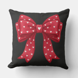 Cojín Decorativo Trendy Coquette Red Ribbon Bow with White Hearts