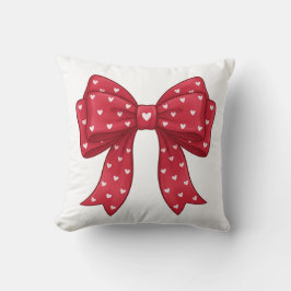 Cojín Decorativo Trendy Coquette Red Ribbon Bow with White Hearts