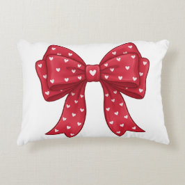 Cojín Decorativo Trendy Coquette Red Ribbon Bow with White Hearts