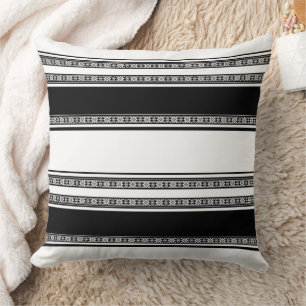 Cojín Decorativo Trenza de encaje negro y blanco y rayas horizontal