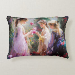 Cojín Decorativo Tres chicas jugando en el jardín
