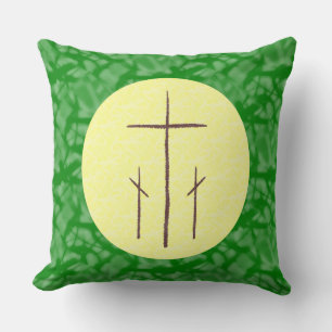 Cojín Decorativo Tres cruces de calvario verde amarillo