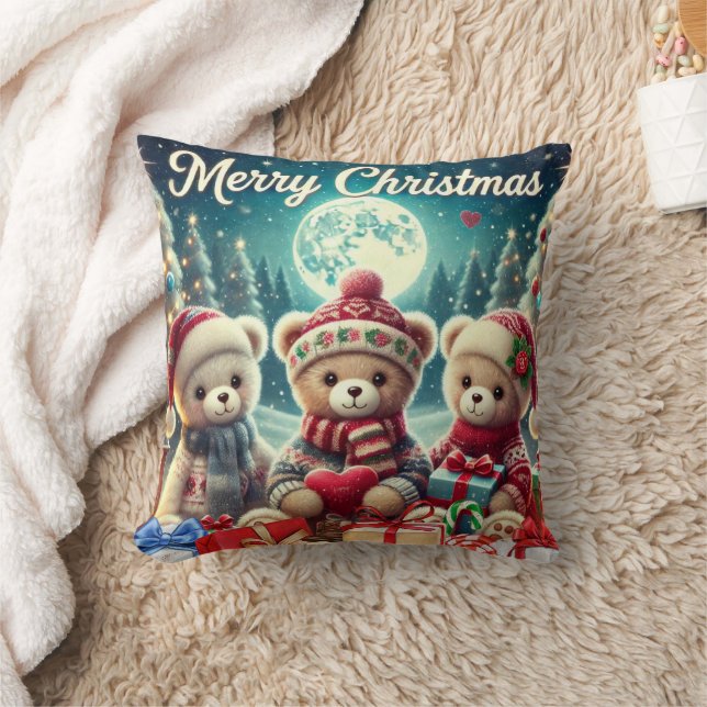 Cojín Decorativo Tres Cuidados Teddy Bears Feliz Navidad (Manta)