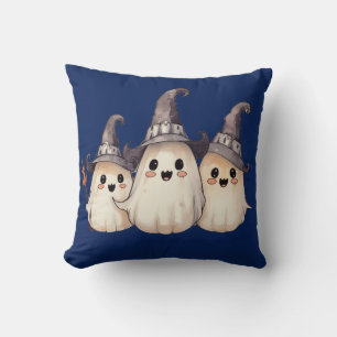 Cojín Decorativo Tres fantasmas súper lindos Halloween azul oscuro