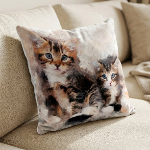 Cojín Decorativo Tres gatitos hermosos y lindos acuarela