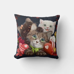 Cojín Decorativo Tres gatitos y corazones