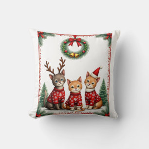 Cojín Decorativo Tres gatos divertidos gatos de Navidad suéter feo