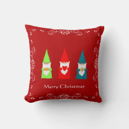 Cojín Decorativo Tres Gnomos de Navidad en Rojo 