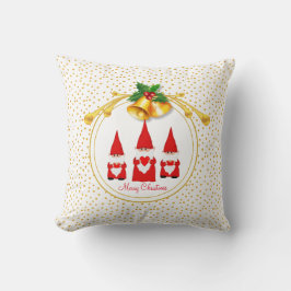 Cojín Decorativo Tres Gnomos de Navidad y Confeti Dorado