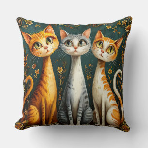 Cojín Decorativo Tres ilustraciones caprichosas de gatos