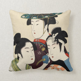 Cojín Decorativo Tres jóvenes hombres o mujeres por arte de Utamaro