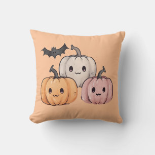 Cojín Decorativo Tres lindas calabazas naranja claro Halloween