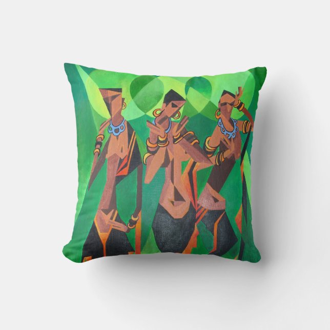 Cojín Decorativo Tres mujeres negras tradicionales étnicas bailando (Anverso)