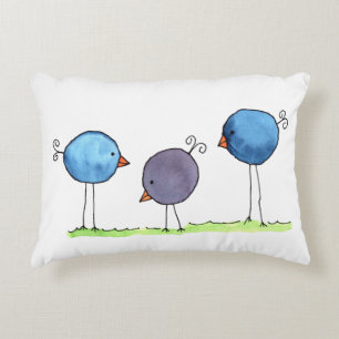 Cojín Decorativo Tres pájaros acuarela caprichosos
