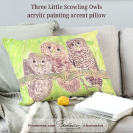 Cojín Decorativo Tres pequeñas lechuzas de cobardía - pintura acríl