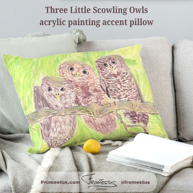 Cojín Decorativo Tres pequeñas lechuzas de cobardía - pintura acríl (Subido por el creador)