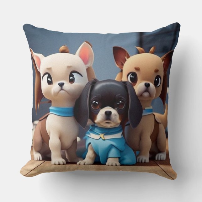 Cojín Decorativo Tres pequeños cachorros contemporáneos (Anverso)