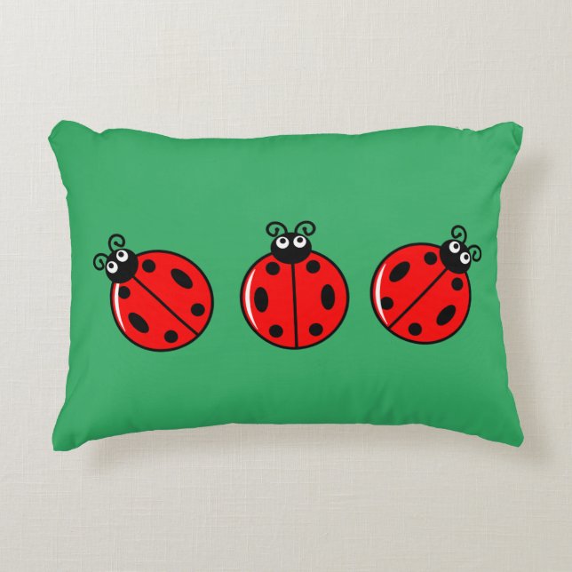 Cojín Decorativo Tres Pequeños Ladybugs - Poliéster cepillado (Anverso)