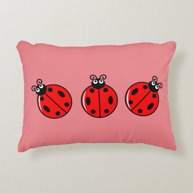 Cojín Decorativo Tres Pequeños Ladybugs - Poliéster cepillado (Anverso)
