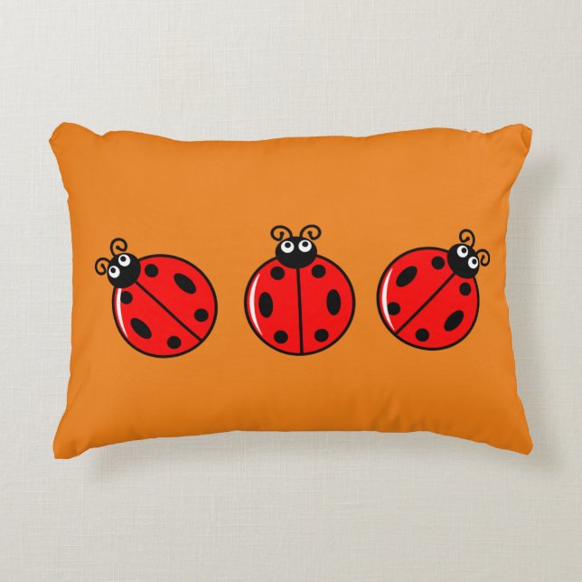 Cojín Decorativo Tres Pequeños Ladybugs - Poliéster cepillado (Anverso)