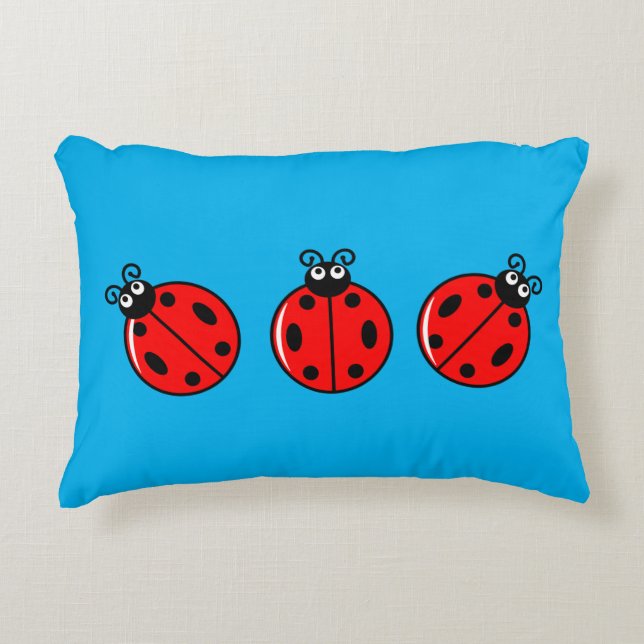 Cojín Decorativo Tres Pequeños Ladybugs - Poliéster cepillado (Anverso)
