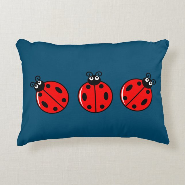 Cojín Decorativo Tres Pequeños Ladybugs - Poliéster cepillado (Anverso)