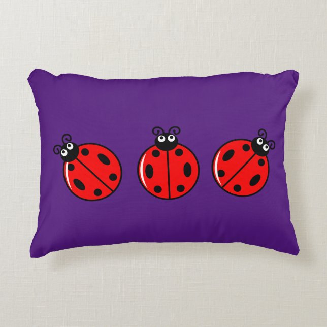 Cojín Decorativo Tres Pequeños Ladybugs - Poliéster cepillado (Anverso)