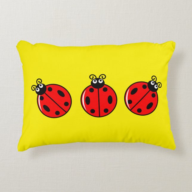 Cojín Decorativo Tres Pequeños Ladybugs - Poliéster cepillado (Anverso)