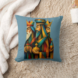 Cojín Decorativo Tres Reyes Magos Arte Abstracto de la Natividad