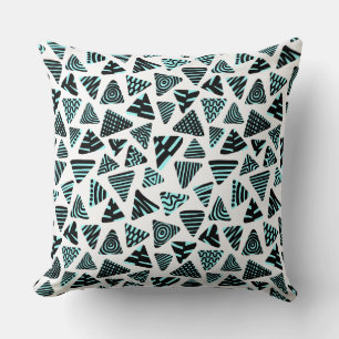 Cojín Decorativo Triángulos 240121 - Negro y Azul Hielo sobre Blanc
