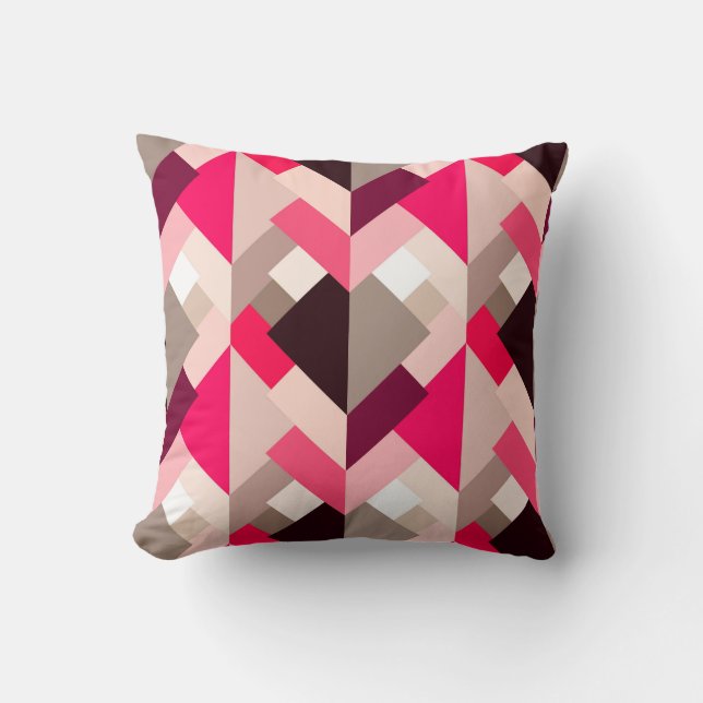 Cojín Decorativo Triángulos abstractos modernos, rosa y gris fucsia (Anverso)