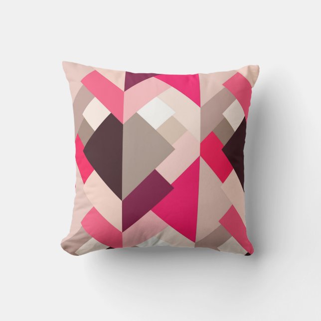 Cojín Decorativo Triángulos abstractos modernos, rosado fucsia y (Anverso)