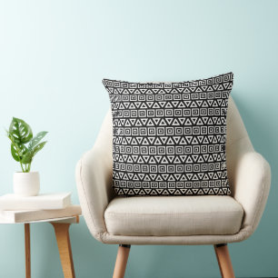 Cojín Decorativo Triángulos aztecos+Cuadrados Patrón blanco sobre n