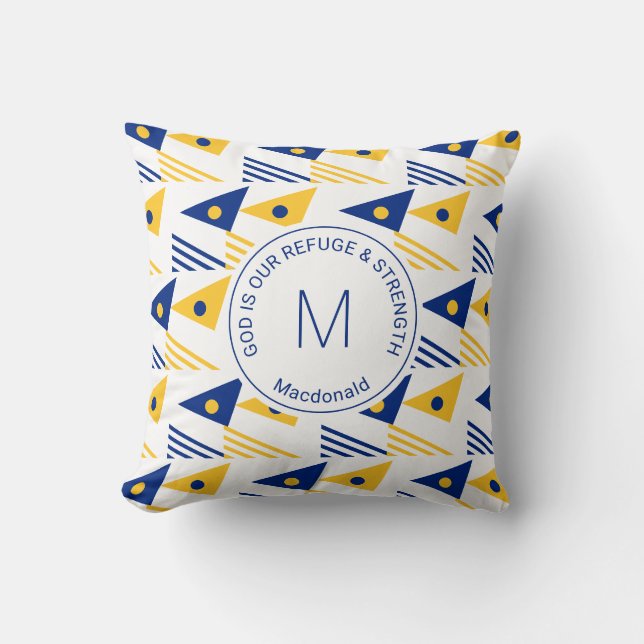 Cojín Decorativo Triángulos geométricos de la etnia amarillo azul p (Anverso)