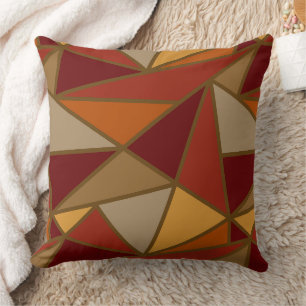 Cojín Decorativo Triángulos geométricos modernos, óxido, borgoña, m