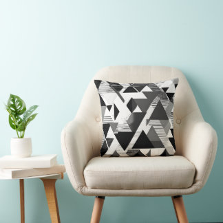 Cojín Decorativo Triángulos geométricos monocromos: arte moderno