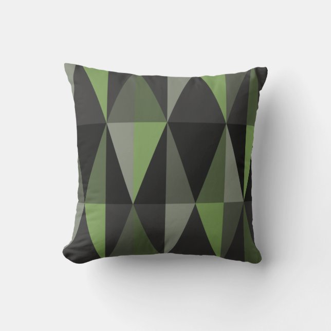 Cojín Decorativo Triángulos modernos de mediados del siglo XX Oliva (Anverso)