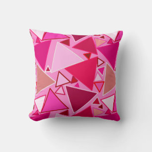 Cojín Decorativo Triángulos Modernos de Mitad de Siglo, Rosa y Burd