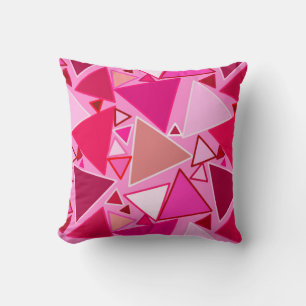 Cojín Decorativo Triángulos Modernos de Mitad de Siglo, Rosa y Burd
