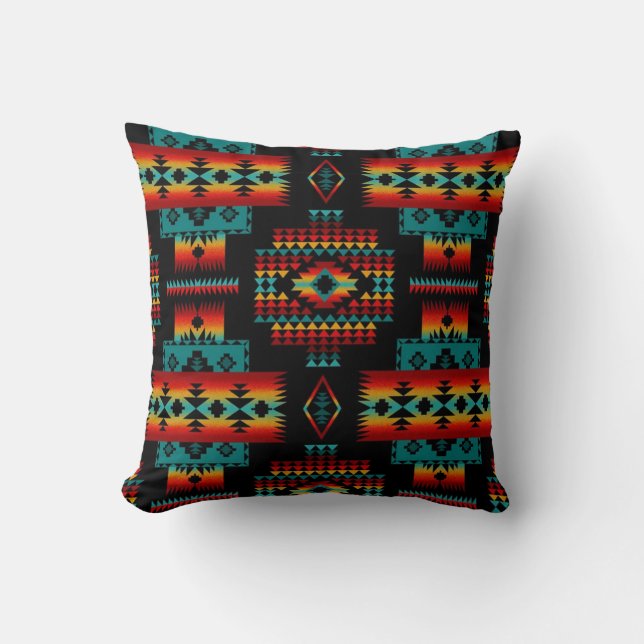 Cojín Decorativo Tríbal de patrón nativo americano (Anverso)